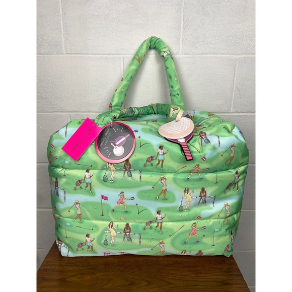 Betsey Johnson Handbags - NWT Betsey Johnson Golf Tennis Print Puffer Large Travel Tote Bag Green Multi